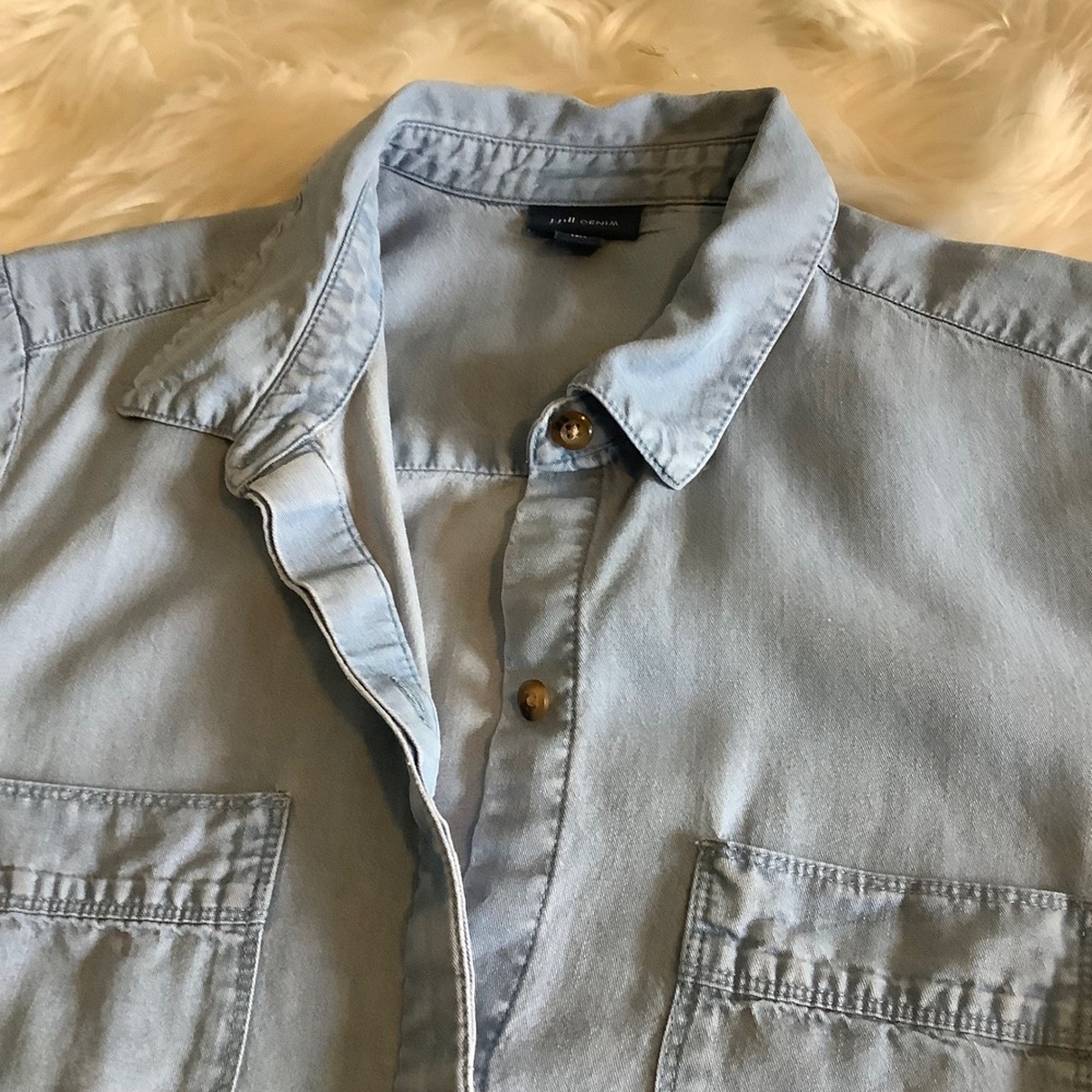 J. Jill Denim Tencel Lyocell Shirt Dress Blue Short Sleeve Button Front M Tall - Picture 9 of 16